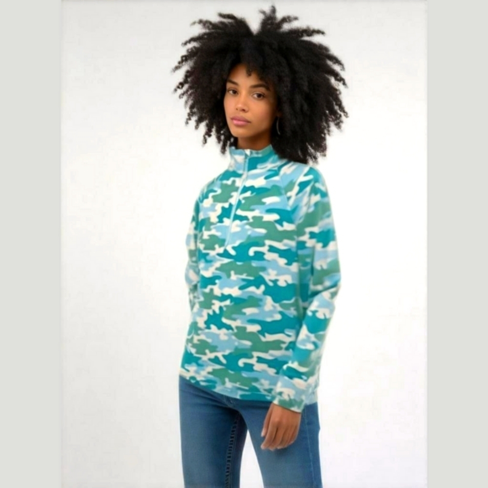 Eddie Bauer M Camo Fleece Pullover Sweatshirt Jacket Quarter Zip Medium